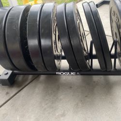 Rogue Olympic Weights Set With Horizontal Weights Rack 