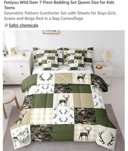7 PC Geometric Deer QUEEN Comforter Set (NEW IN PACKAGING)