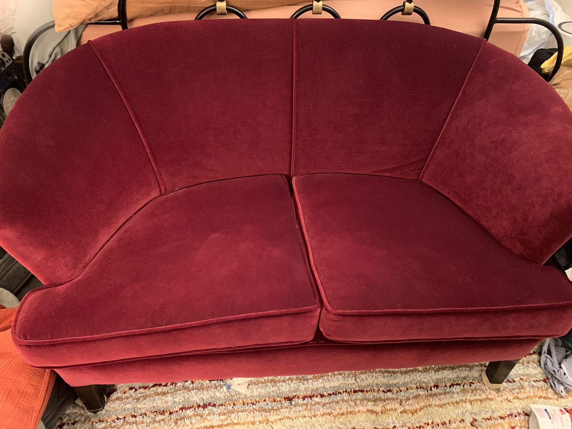 Vintage Red Velvet Loveseat