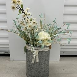 Artificial Flowers In Metal Vase