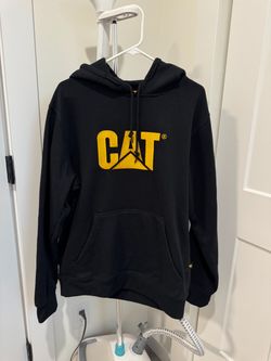 CAT Caterpillar Men’s Hoodie Size M Black Yellow Embroidered Logo Workwear