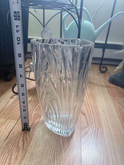 Vintage Heavy Clear Crystal Ribbed Oval Vase - 10.5