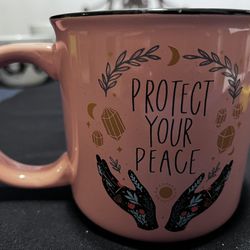 Large 2 Cup Capacity- Coffee, Tea, Hot Chocolate- Encourage You To Protect Your Peace. 