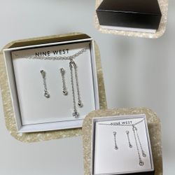 Nine West Necklace And Earrings Set, Color Silver