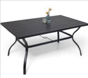 60" x 38" Rectangle Outdoor Patio Dining Table with Umbrella Hole, Weather-Resistant for 6 Person