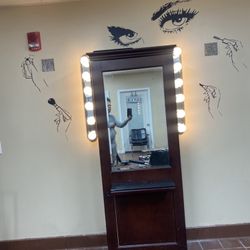 Dark Brown Barber Station with Built-In Lights