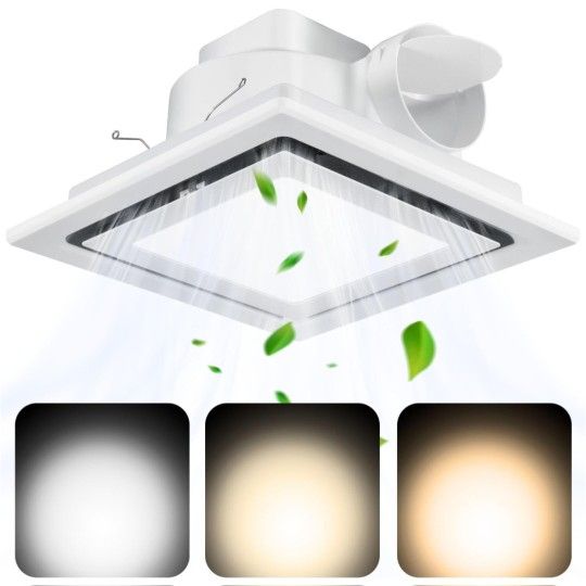 Bathroom Exhaust Fan with Light, 110CFM Bathroom Fan with Light 3000K/4500K/6000K, Quiet Vent with Lever Wire Connectors&Duct, 12 Inch Ceiling Mount E