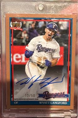 2026 Topps 75 Years Baseball Wyatt Langford Gold On-Card Auto /50 Texas Rangers