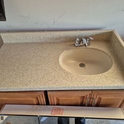 Vanity 42' bathroom cabinet with sink and faucet Chrome Color Good Condition 