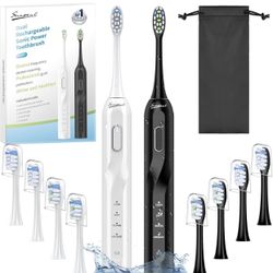 2 Pack Sonic Electric Toothbrush, Long-Lasting Rechargeable Toothbrushes for Adults and Kids