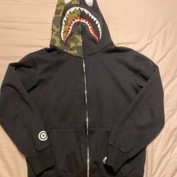BAPE Shark Full Zip Hoodie Camo Hood Black Mens S