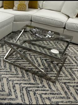 Glass and chrome square coffee table