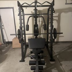 Vesta Fitness Smith Machine 2001 w/Bench Attachment | 230lb Bumpers Weights | 7ft Olympic Bar | Fitness | Gym Equipment | FREE DELIVERY 🚚 