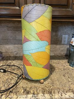 17 Inch Height Hand Made Lamp With Real Leaves 