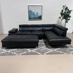 Black Faux Leather Sectional w Ottoman 🚛Delivery Available