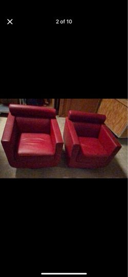 Used Natuzzi Italian Red Leather Designer Arm Chair w/ Roll Headrest+Swivel base