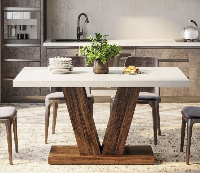 JW0669 47" Dining Table, Wooden Kitchen Dinner Table with Heavy Duty Pedestal No chairs