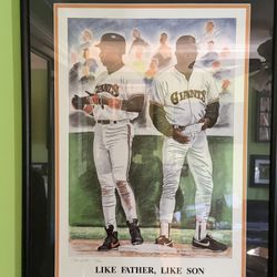 Signed Barry Bonds And Bobby Bonds Art Print Framed
