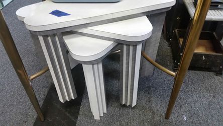 Set of 3 white custom-made formica tables with Custom Design