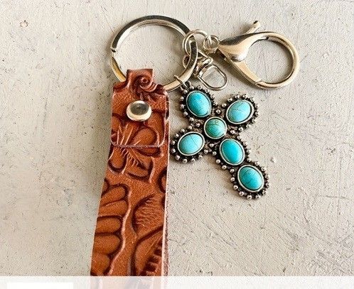 STILL AVAILABLE Western Fuax Torquios Cross FU Leather Keychain