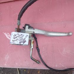 02-11 OEM Yamaha Royal Star 1300 Handlebar Clamp, Master Cylinder Housing, Hydraulic Line, And Brake Lever 
