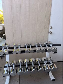 Ivanko vintage chrome dumbbells with  power house dumbbells rack in like new condition