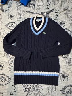 Lacost Cable Knit V Neck Mens Sweater