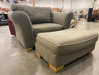 ASHLEY Greige Upholstered Accent Chair and Ottoman with Contrast Piping Detail