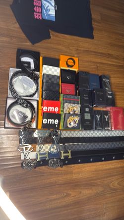 Designer colognes, wallets, belts, and cardholders