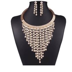 Crystal Tassel Gold Plated Rhinestone Jewelry Set 