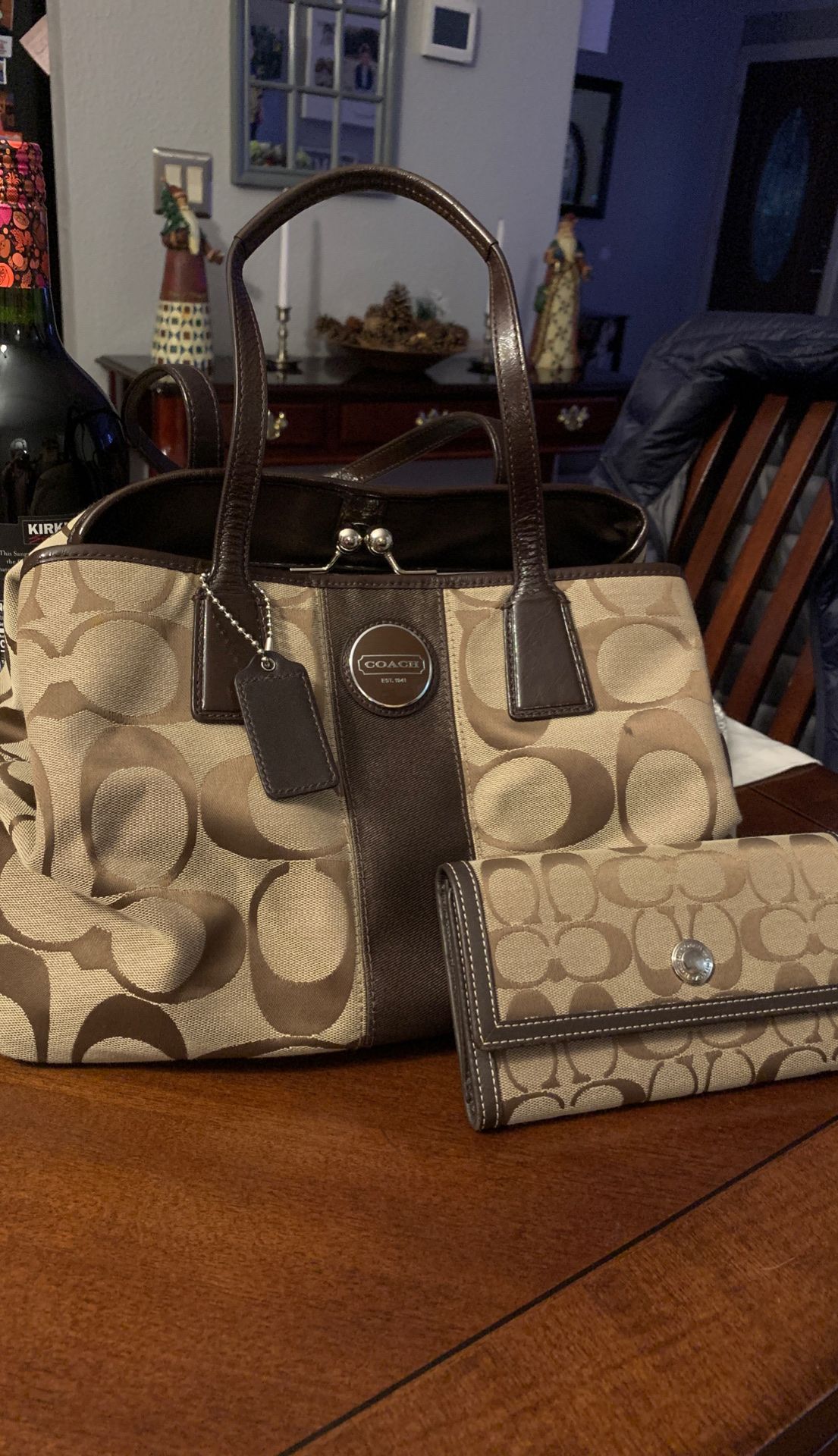 Brown Coach purse + wallet