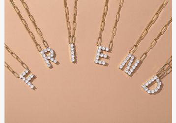 shownii Initial Necklace 14K Gold Plated Large Letter E and T Necklace Cubic Zirconia Paperclip Chain for Womens Girls