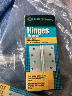 Satin nickel finish door hinges. 4 inches. 36 pairs. Brand new still in box.