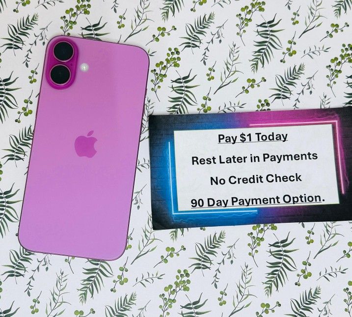APPLE IPHONE 16 128GB UNLOCKED. FREE SMARTWACH/ HEADPHONES. PAY $1 TODAY REST IN PAYMENTS. NO CREDIT NEEDED FINANCING