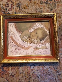 Beautiful Vintage Die-cut Baby Framed  Picture