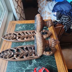2 Wood Carved Candle Wall Decors