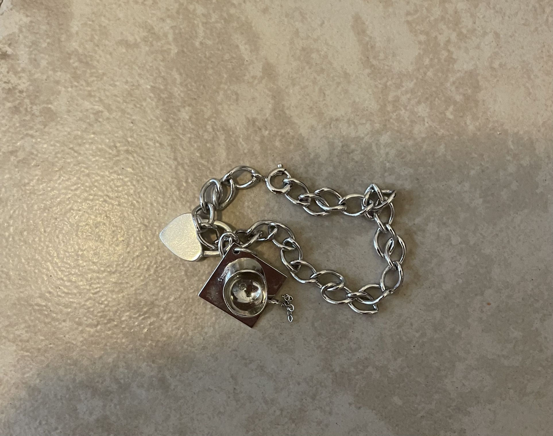 7” Sterling Silver Charm Bracelet Vintage Rhodium Plated