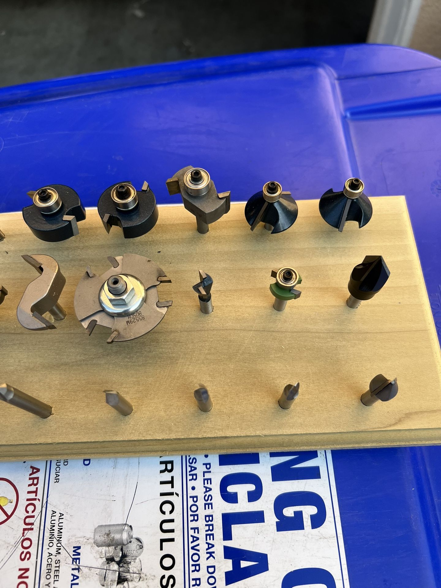 Router Bits Mounted On Custom Oak Mounting Board.