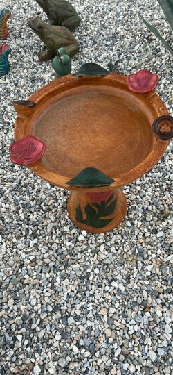 Terracotta Bird Bath with Floral Detail