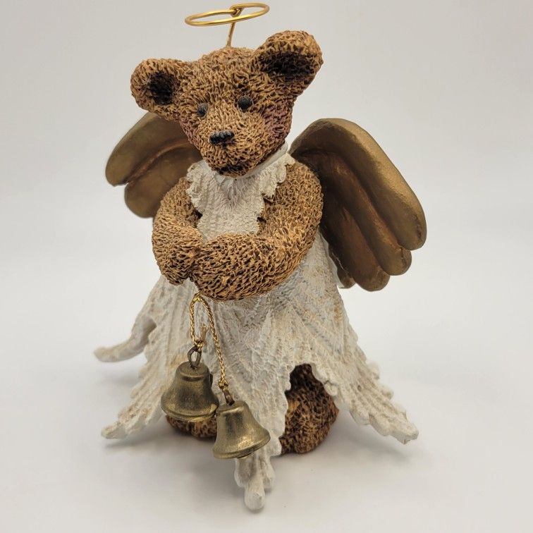 Vtg Kurt Adler Teddy Bear Angel Gold Bells Holiday Figurine Granny Core 4.5"