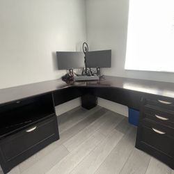 L shaped Durable Home Office Desk With File Matching Cabinet 