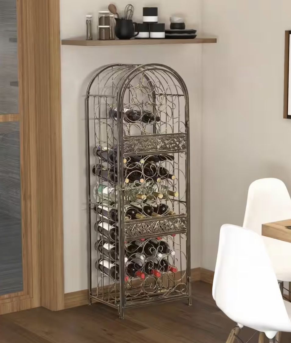 HOMCOM 45-Bottle Antique Bronze Wrought Iron Wine Rack Jail with Lock