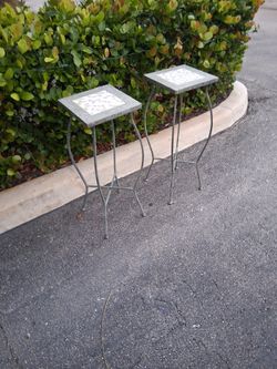 Pair Of Outdoor Wrought Iron Plant Stands