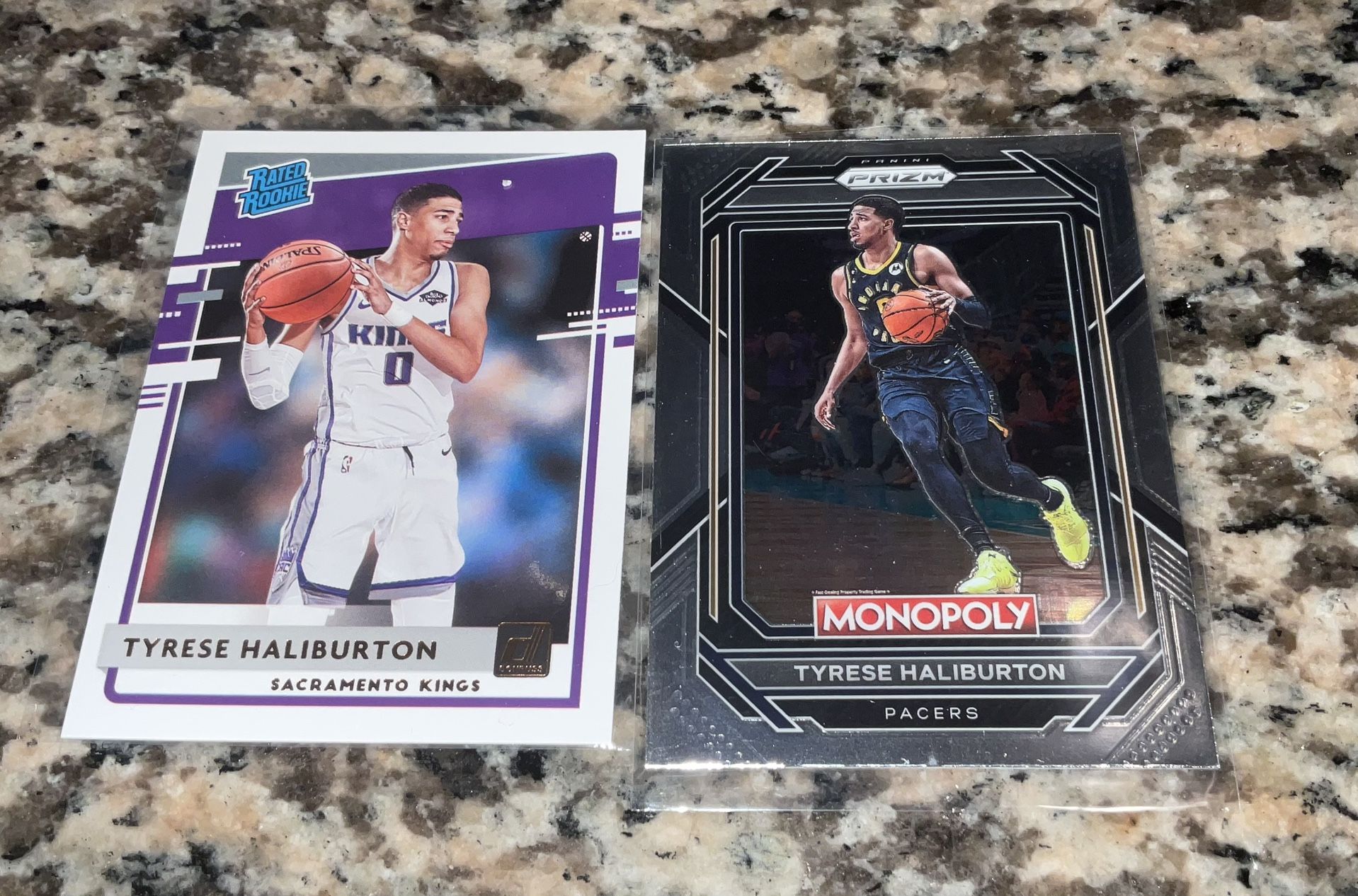 Tyrese Haliburton RATED ROOKIE Card lot x2 Sacramento Kings x Indiana Pacers Panini Prizm Monopoly CardNBA Finals Retro