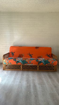 Wicker rattan futon makes into comfortable bed strong and sturdy
