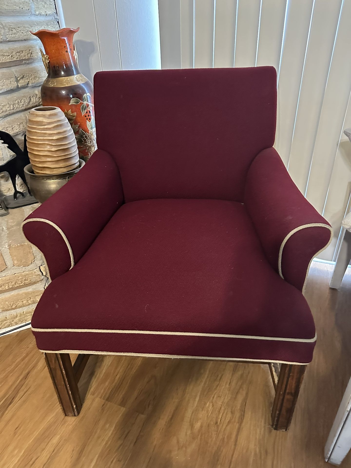 Pair of Burgundy Armchairs with Pillows Set (4 Items Total)