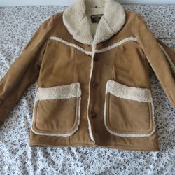 Vintage S 70s Sears Western Outdoor Wear Suede Sherpa Lined Leather Jacket Coat