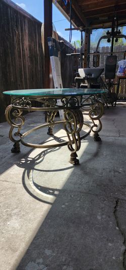 Round Glass Top Coffee Table with Iron Base