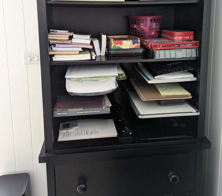 Black shelf cabinet with 3 drawers 