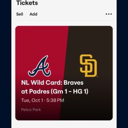 2 Padres Tickets, Wild Card Playoff Game 1